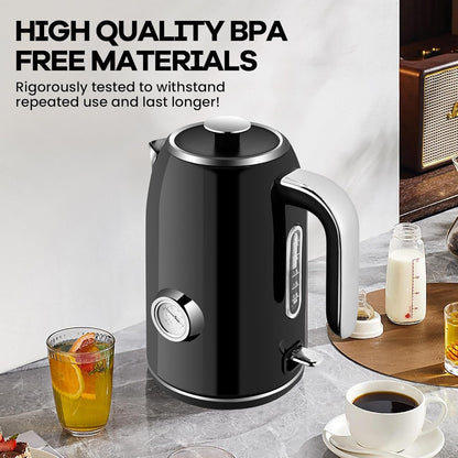 Pukomc Electric Kettle, 1.7L Stainless Steel Tea Kettle with Temperature Gauge, 1500W Water Boiler with LED Light, BPA-Free