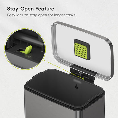 EKO Madison Gunmetal Stainless Steel 50 Liter/13.2 Gallon Step Trash Can with Inner Liner - Fingerprint Resistant Finish