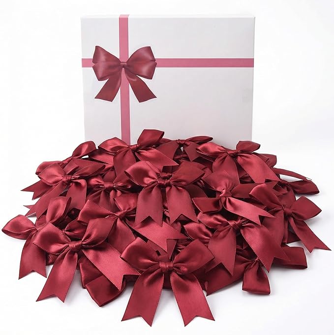 Red Gift Wrap Bows – 100pcs 3.3 Inch Elegant Satin Bows for Gift Wrapping, Wedding Decor, Baby Shower, Party Decorations, Birthday, Christmas, Anniversary, DIY Crafts, Gift Bags