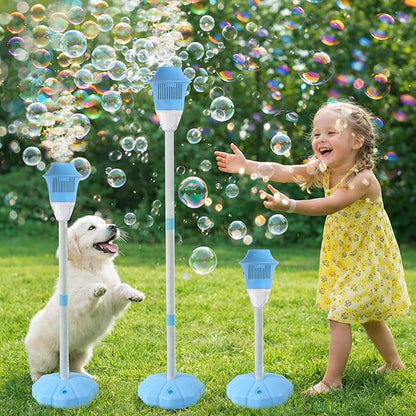 2Pcs Automatic Bubble Machine for Kids,Standing Torch Bubble Maker with Light/Music for Toddlers, Height Adjustable Up 21 to 47 Inches,Pecfect for Birthday and Outdoor Party, Gifts