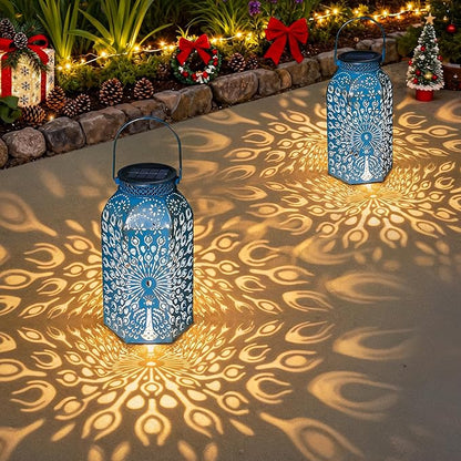 Garden Gifts for Women Solar Lanterns Outdoor Waterproof Peacock Garden Gifts Mom, Big Solar Lights, Garden Decor, Yard Art, Mothers' Day Birthday Gifts Grandma Grandpa(2Pack, Blue Gold
