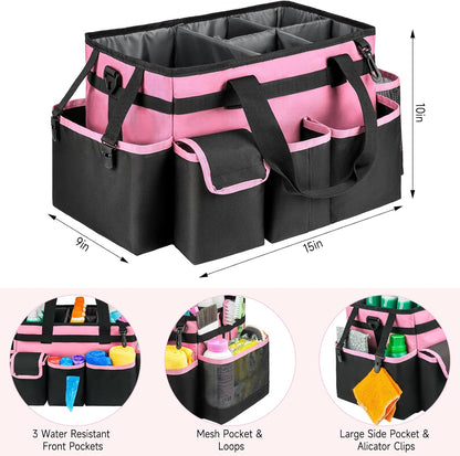 Cleaning Caddy,Large Cleaning Bags for Housekeepers,Cleaning Supplies Organizer with Handle,Pink