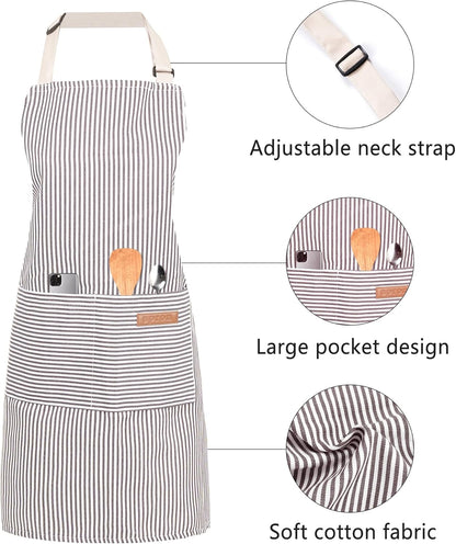 2 Pack Cooking Aprons Adjustable Bib Apron for Women with 2 Pockets, Kitchen Restaurant Men Chefs Aprons
