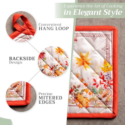 Maison d' Hermine Pot Holders 100% Cotton Heat Resistant Potholders 8" x 8" Hot Pads with Loop BBQ, Cooking, Baking, Grilling, Kitchen