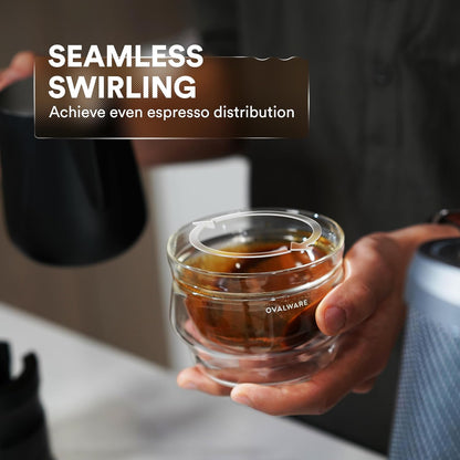 ovalware Double Wall Latte Art Cups 8.5oz/250ml | Set of 2, Wide Rim | Palm-Sized Borosilicate Build Keeps Beverages Hot or Iced | Ideal for Cappuccino &amp; Specialty Brewing | Clear