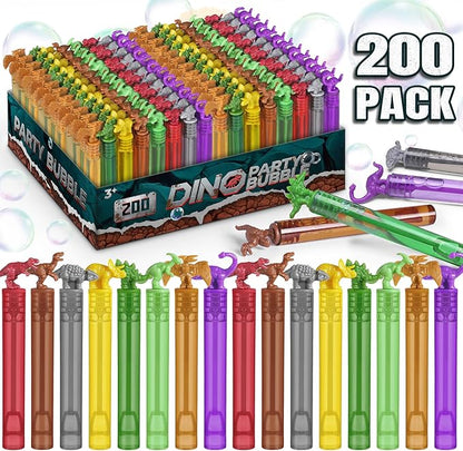 Bulk Dinosaur Bubble Wands for Kids, 200 Pack Mini Bubble, Dino Birthday Party Favors Decoration, Pinata Fillers, Goody Bag Stuffers, Classroom Treasure Box Prizes, Toddler Outdoor Gifts Toys