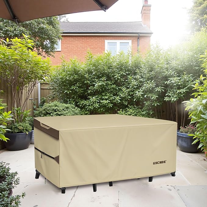 Outdoor Patio Furniture Cover - Heavy Duty Waterproof 600D Tough Canvas Protector for Rectangular Table Cover, All-Season Dining Table and Chair Covers (88L x 58W x 28H Inch)
