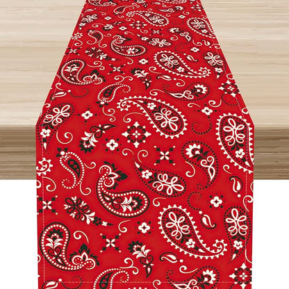 Red Paisley Table Runner, Rustic Damask Antique Floral Flower Retro Boho Swirled Pattern Vintage Coffee Table Center Decor for Family Kitchen and Living Room Outdoor Table Decorations, 13"x72"