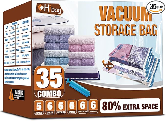 Vacuum Storage Bags, Space Saver Vacuum Seal Storage Bags 35-Pack Sealer Bags for Clothes, Clothing, Bedding, Comforter, Blanket (35C)