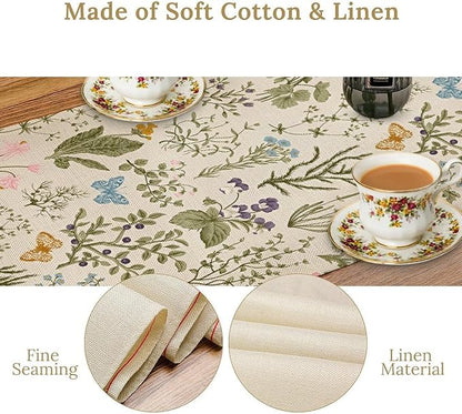Vintage Wildflower Table Runner,Spring Floral Herbs Botanical Summer Butterfly Print Table Runner for Kitchen Dining Table Home Party Decor 13x120in