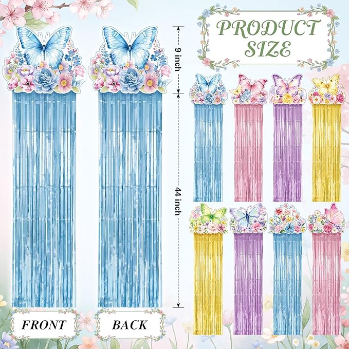 Tenceur 8 Pcs Large Spring Butterfly Party Hanging Decorations with Tassels Flowers Birthday Centerpieces for Outdoor Indoor Home Lawn Yard Garden Supplies