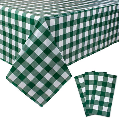 Kesfey 3 Packs Green and White Checkered Tablecloths 54 x 108 Inches Disposable Plastic Gingham Tablecovers Waterproof Rectangle Picnic Party Table Covers for Birthday Party Supplies Christmas