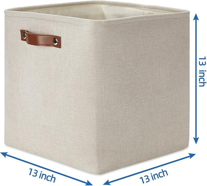 Temary Cube Storage Baskets 13 Inch Cube Storage Bins 4 Pack Baskets for Organizing Shelves Fabric Cloth Bins for Shelf, Home, Closet(Beige)