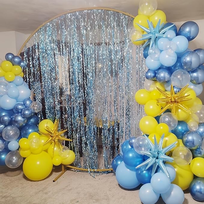 Yellow Blue Clear Balloon Arch Kit with Explosion Star Balloons, Cartoon Theme Blue and Yellow Balloons Garland Kit for Boys Girls Cartoon Birthday Baby Shower Party Supplies