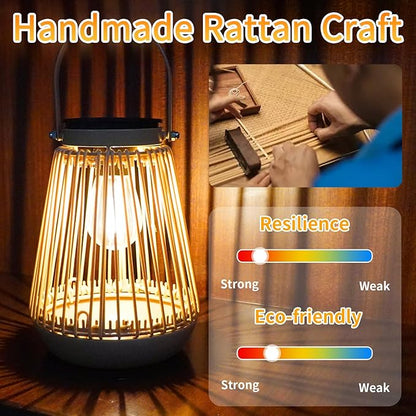 Solar Lights Outdoor Waterproof Garden Decor Lantern Hanging Lamp with Handle,Unique Ideas Rattan LED Lanterns for Decorations Patio Lawn Tabletop Pathway 4 Pack