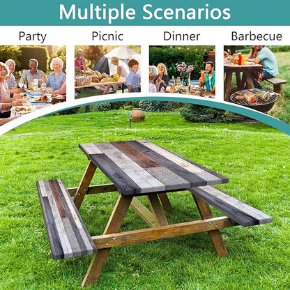 Picnic Table Cover with Bench Covers Rustic Farmhouse Waterproof Windproof Fitted Outdoor Patio Camping Rectangle Tablecloth 72x30 Inch Elastic Edges