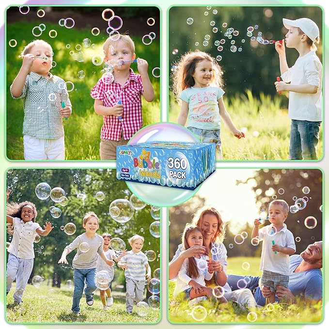 360 Pcs Mini Bubble Wands in 10 Colors, Bulk Party Favors for Kids, Themed Birthday, Christmas, New Year, Valentine, Carnival, School Classroom Prizes for Boys & Girls, Ideal Goodies Bags Stuffers