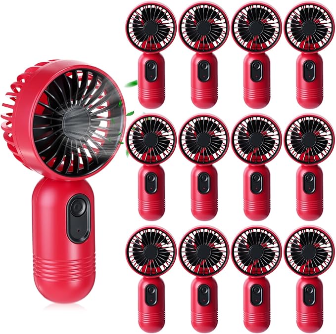 Rossesay 12 Pack Mini Portable Handheld Fan Bulk for Travel 3 Speeds, Rechargeable USB Battery Operated, Small Personal Eyelash Fans for Women Men Indoor Outdoor(Red)