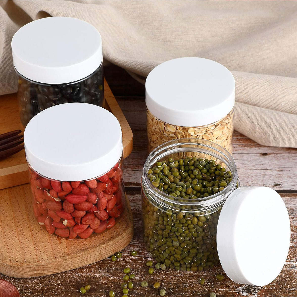 Patelai 4 Pieces Round Wide-mouth Leak Proof Plastic Container Jars with Lids for Travel Storage Makeup Beauty Products Face Creams Oils Salves Ointments DIY Making(8 Ounce,White)
