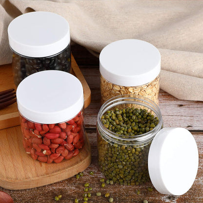 Patelai 4 Pieces Round Wide-mouth Leak Proof Plastic Container Jars with Lids for Travel Storage Makeup Beauty Products Face Creams Oils Salves Ointments DIY Making(8 Ounce,White)