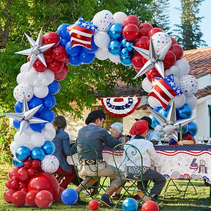 151pcs Red White and Blue Balloon Garland Arch Kit Patriotic Decorations with Exploding Star Balloons for Graduation Party Supplies Nautical Party Veterans Memorial Day 4th of July Baseball Party