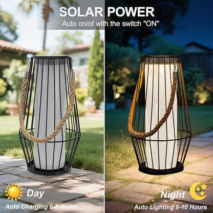 Outdoor Solar Lanterns 13" Large Solar Hanging/Standing Lantern Lights Waterproof Rechargeable Metal Table Lamp with Retro Handle for Garden, Yard, Patio, Proch, Wedding Decoration