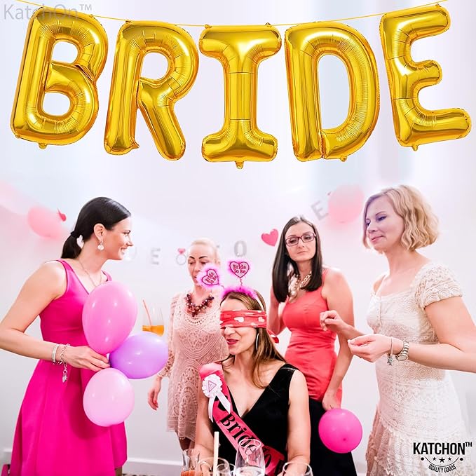 KatchOn, Giant Gold Bride Balloons - 40 Inch | Bachelorette Party Decorations | Gold Bride Balloon for Bridal Shower Decorations | Bridal Shower Balloon | Bachelorette Balloons