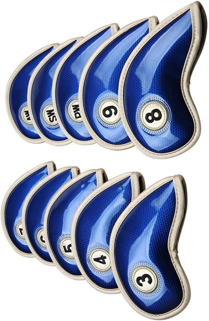 HISTAR 10pcs Crystal Pu Leather Golf Iron Head Covers Set Iron Club Headcover