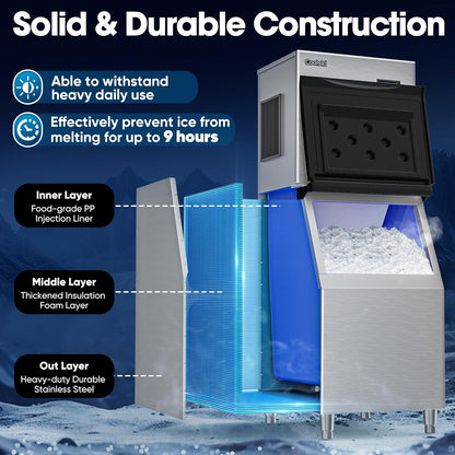 Commercial Ice Maker Machine 550LBS/Day, 22’’ Wide Industrial Ice Machine with Large Storage Bin, Ice Ready in 5-15 min, Ice Maker for Restaurant/Bars, Stainless Steel/ETL Approved