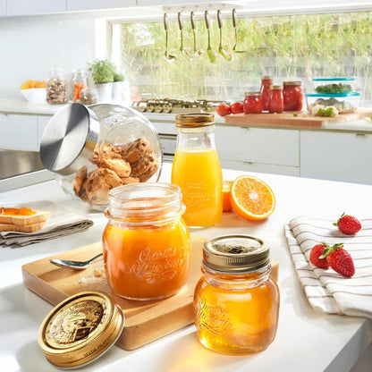 Bormioli Rocco Quattro Stagioni Small Bottles, Set of 6-6.75 Oz. Embossed Reusable Glass Jars with Airtight Lid, For Food Prep, Sauces