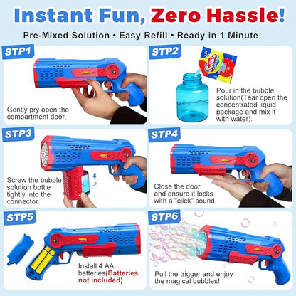 Zerhunt Bubble Gun Machine for Kids: 10,000+ Bubbles/Min Automatic Blower with LED Lights & Leak-Proof Design - Outdoor Summer Toy for Toddlers Ages 3+ - Birthday Easter Wedding Party Favors