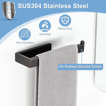 Sayayo Towel Ring for Bathroom, Oil Rubbed Bronze Towel Bar for Bathroom Wall, 10 Inch Hand Towel Holder for Kitchen, SUS304 Stainless Steel Towel Rack Modern Square