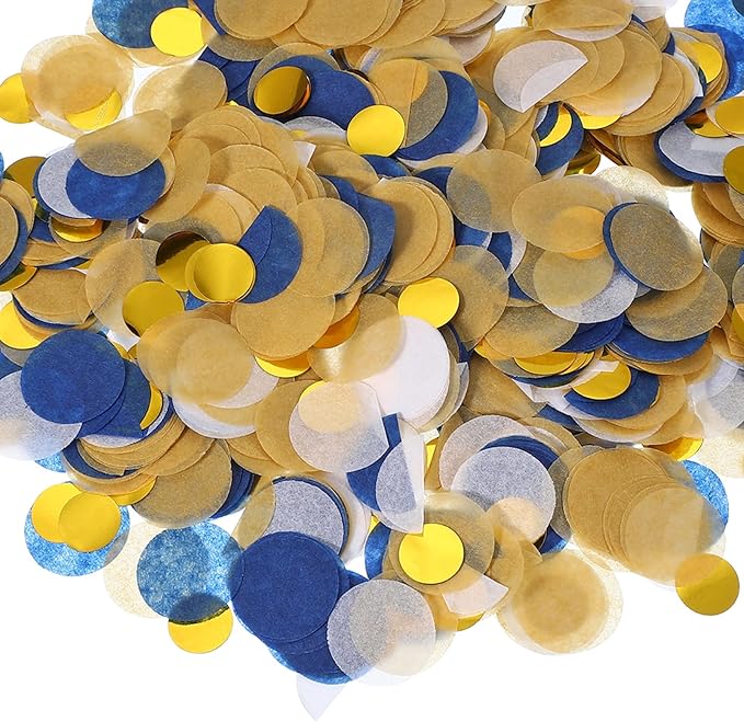 PATIKIL Round Tissue Paper Confetti 1 Inch, Table Confetti Circle Dots for Wedding Birthday Party Balloon Decorations(1.76 oz),White/Blue/Gold