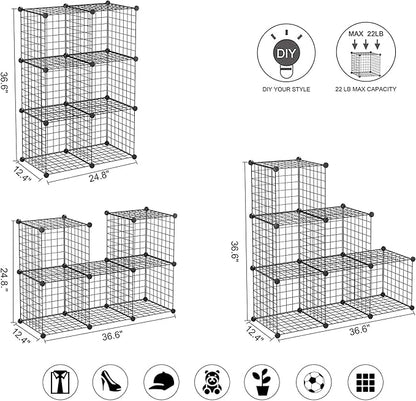 C&AHOME Wire Cube Storage, 6 - Cube Organizer Metal C Grids, Modular Shelves Units, Storage Bins Shelving, Closet Organizer, Ideal for Home, Office, Living Room, 36.6”L x 12.4”W x 36.6”H Black