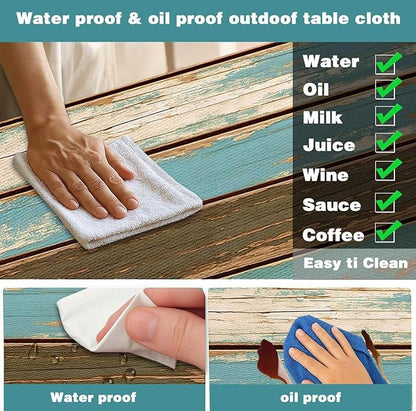 Picnic Table Cover with Bench Covers, Camping Essentials, Farmhouse Wood Green Waterproof Windproof Table Cover, Fitted Tablecloth Cover with Elastic Edge, for Indoor & Outdoor, 3 PCS, 30x96 Inch
