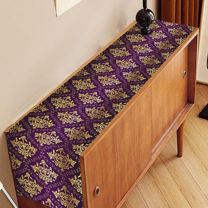 Vintage Table Runner, Retro Antique Gothic Purple Damask Floral Flower Pattern Classic Boho Coffee Table Center Decor for Kitchen and Dining Outdoor Home Country Party Table Decorations, 13"x90"