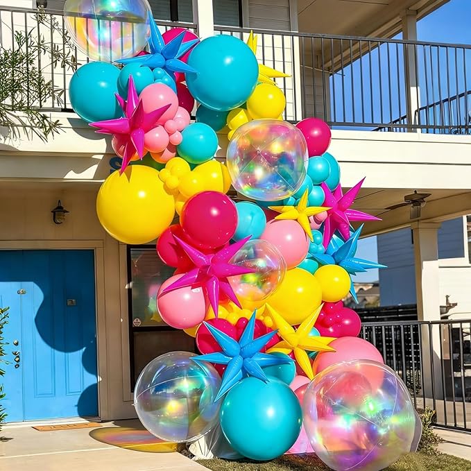Lukiituke Tropical Balloon Arch Kit, 134Pcs Summer Balloons, 4Sizes Hot Pink Yellow Orange Lime Green Teal Rainbow Balloon for Summer Hawaiian Birthday Pool Party Decorations
