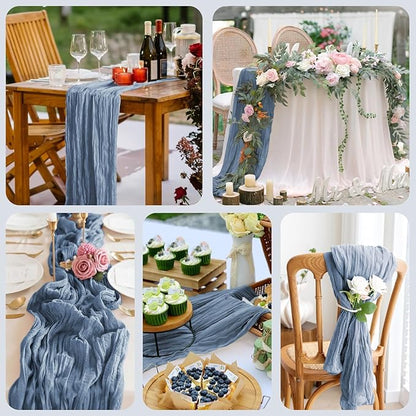 Asee'm 3pcs Cheesecloth Table Runner Spring Easter120 Inches Dusty Blue Boho Gauze Cheese Cloth Runner 10FT Rustic Sheer Table Runners for Centerpiece Wedding Baby Shower Decoration