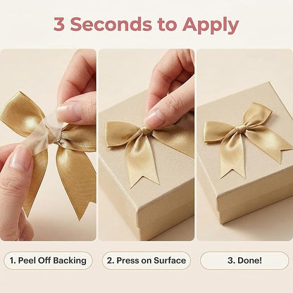 Gold Gift Wrap Bows – 100 Pcs 3.3 Inch Elegant Metallic Self Adhesive Bows for Wedding, Christmas, Corporate Events, Baby Shower, Birthday,Party Decorations (Includes 100 Adhesive)