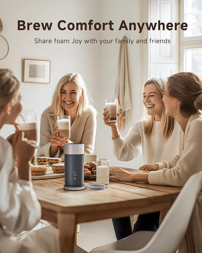 IPX6 Waterproof Electric Milk Frother and Steamer – 4-in-1 Coffee Frother for Hot & Cold Foam, Single-Button Control, Quick 80s Frothing