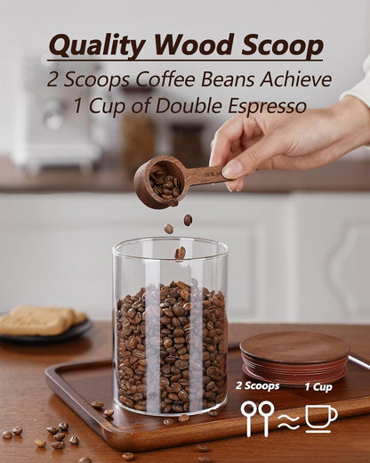 27oz Coffee Canister with Scoop and Wooden Lids, Airtight Coffee Grounds Container Set of 2 for Coffee Bar Organizer