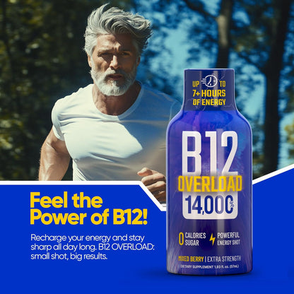B12 Overload Extra Strength Energy Shot – Mixed Berry – 260mg Caffeine, 14000% B12, Electrolytes – Energy & Vitality Support