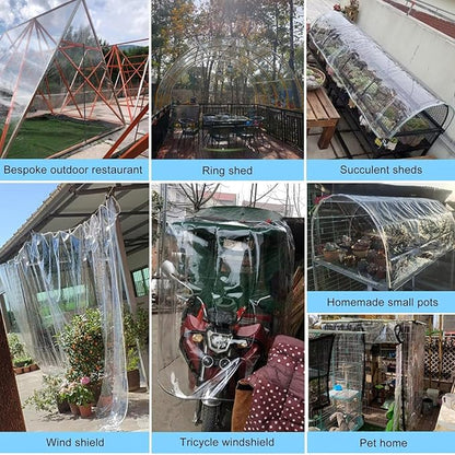Clear Tarp with Grommets, Transparent Heavy Duty Water Resistant Tarp Cover with Reinforced Edge,14Mil Thickened Tear Resistant PVC Vinyl Tarpaulin Enclosure for Patio,Porch and Outdoor（8' x 8'）