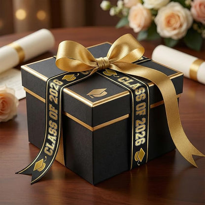 4 Pack Graduation Ribbon Class of 2026, Gold Foil Satin Ribbon for Graduation Decorations, 20 Yards Total with 3/8" & 7/8" Width, for Hair Bow Accessory and Gift Wrapping