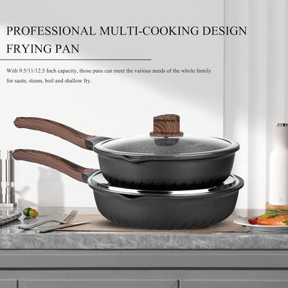 Vinchef Pots and Pans Set, 12pcs Nonstick Induction Kitchen Cookware Sets with Stay-Cool Handles, Frying Pans and Saute Pan with Lid, Silicone Cooking Utensil Sets and Pot Protectors, PFAS, PFOA Free