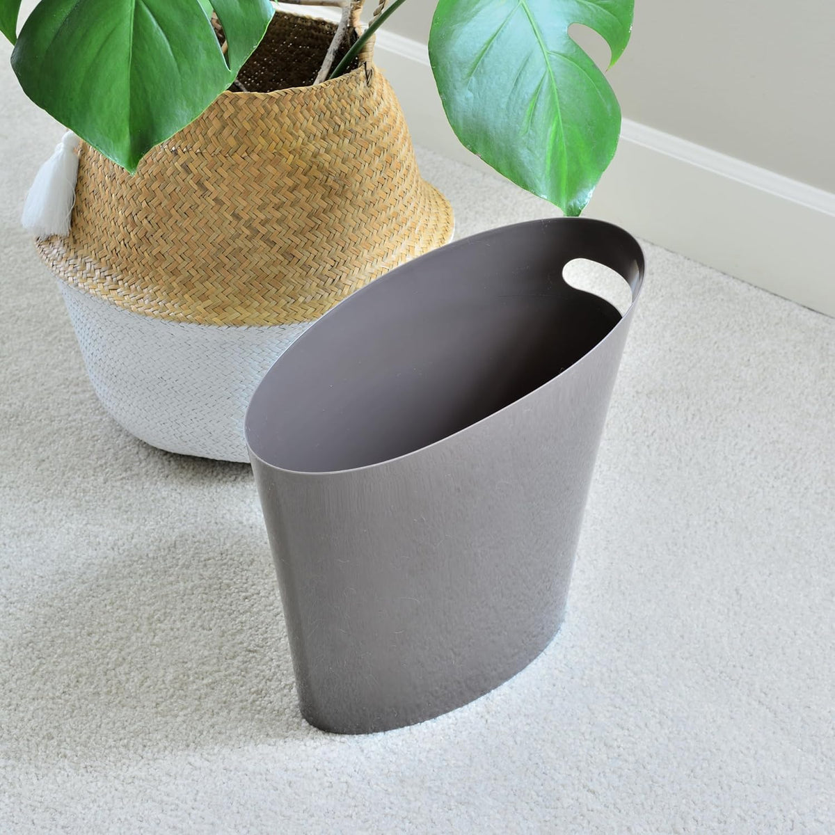 Youngever 2 Gallon Slim Trash Can, Plastic Garbage Container Bin, Small Trash Bin with Handles for Home Office, Living Room, Study Room, Kitchen, Bathroom (2 Pack) (Brown)