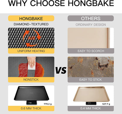 Hongbake 2 Pack Half Sheet Pan Set, 1/2 Cookie Sheets for Baking with Diamond Texture, 17.5" x 12" Large Baking Sheets Non Stick