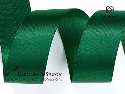 Vitalizart Green Ribbon for Gift Wrapping 1" x 25Yd Double Face Continuous Functional Satin Ribbon for Crafts Silk Like Fabric Flower Bouquet Birthday Party Decorations Bridal Shower Wreath Hair