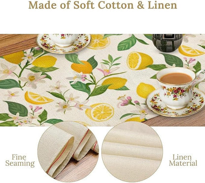 Yellow Lemon Table Runner,Spring Floral Summer Fruits Print Table Decoration for Farmhouse Kitchen Dinner Dining Table Holiday Party Home Decor 13x108in