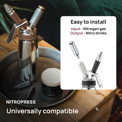 10 PCS NitroPress Nitrogen Coffee Chargers – Pure N2 Cartridges for Nitro Cold Brew Coffee Maker, Cocktails, Tea, and Beer